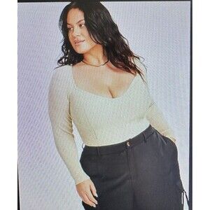 Nina Parker Women's Trendy Plus Size Ribbed Sweetheart-Neck Top Cream 3X